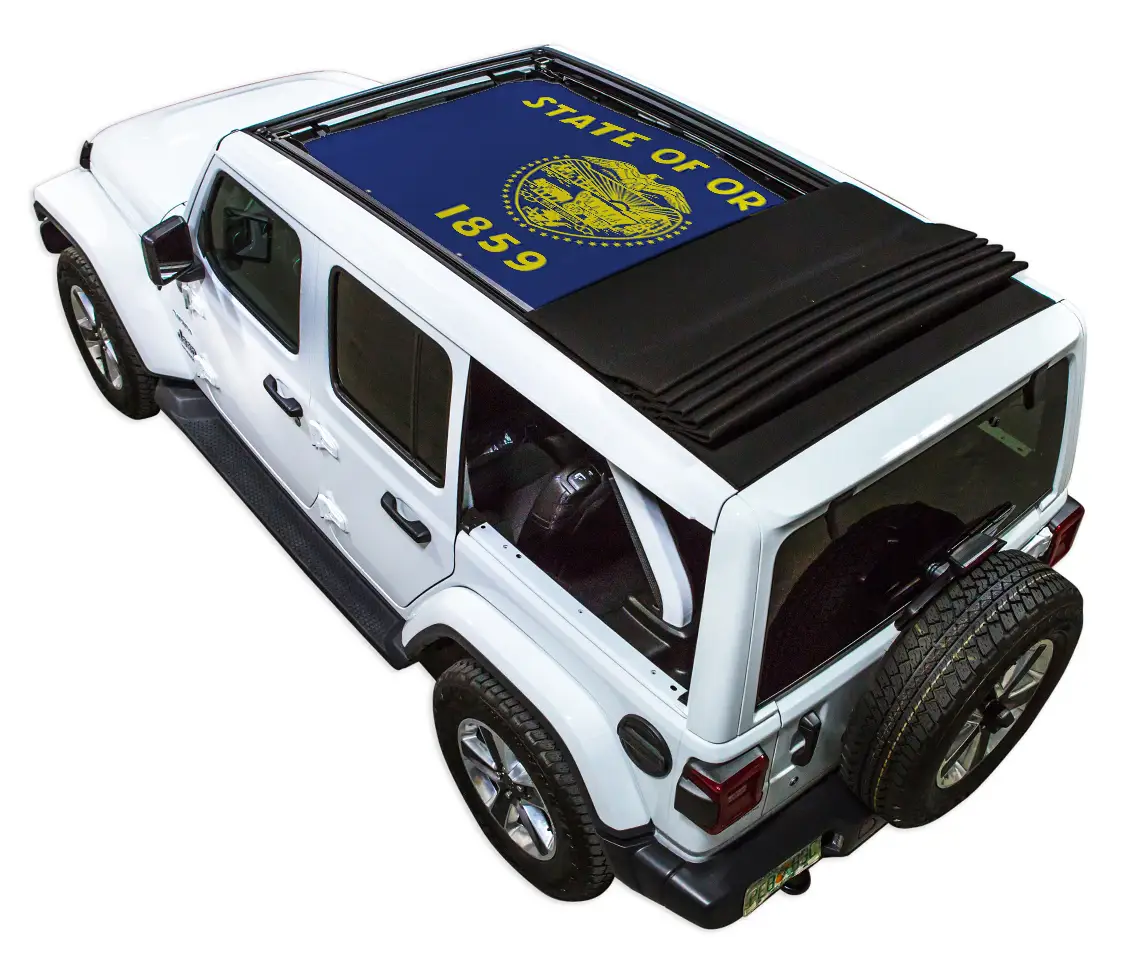 Sun Shade for Jeep Wrangler JLU Sky One Touch Power Top by SPIDERWEBSHADE, stock printed shade top