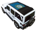 Sun shade for Jeep Wrangler JLU Sky One Touch Power Top; SpiderWebShade stock printed blue shade top on white 4-door Wrangler