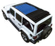 Sun shade SpiderWebShade for Jeep Wrangler JLU, blue skylight panel with black folded shade on white SUV