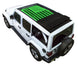 Sun shade top for Jeep Wrangler JLU by SpiderWebShade, green printed stock shade with flag motif on a white 2018–2026 Wrangler.
