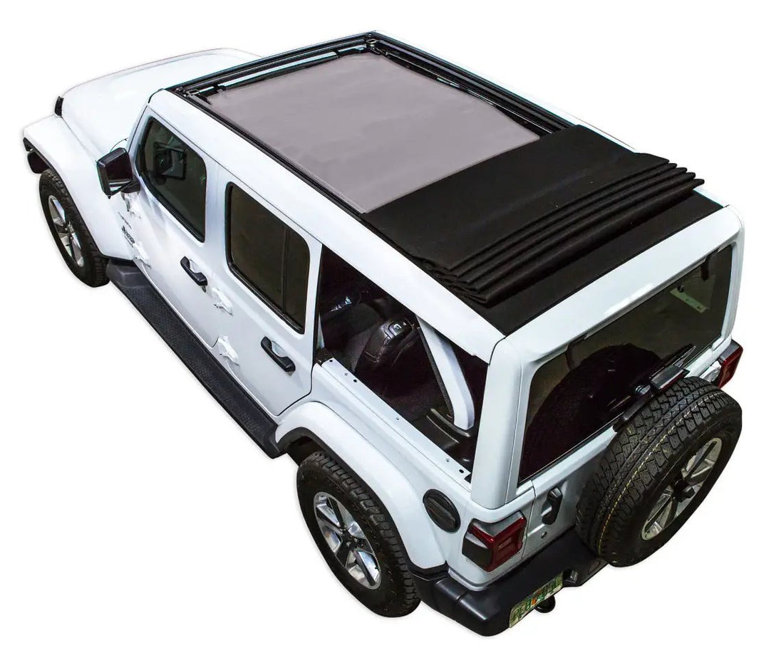 Sun Shade SPIDERWEBSHADE for Jeep Wrangler JLU Sky One Touch Power Top, solid black shade top (2018–2026)