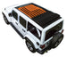 SpiderWebShade sun shade top for Jeep Wrangler JLU Sky One Touch; orange printed shade with American flag design on white Jeep