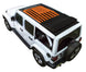 SpiderWebShade sun shade top for Jeep Wrangler JLU Sky One Touch; orange printed shade with American flag design on white Jeep