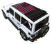 SpiderWebShade Sun Shade for Jeep Wrangler JLU Sky One Touch Power Top; pink US-flag print roof shade on white Jeep
