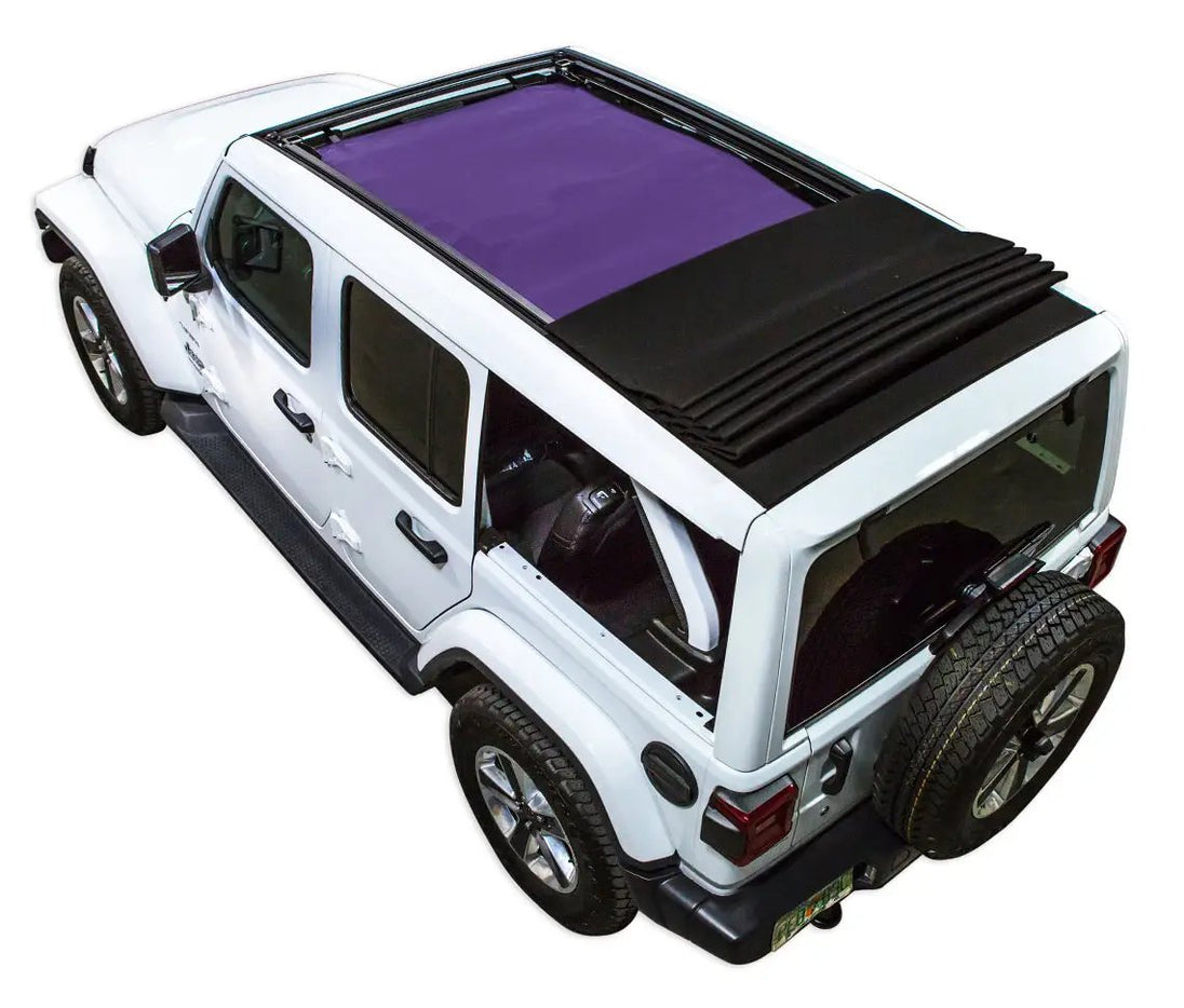 SpiderWebShade Sun Shade for Jeep Wrangler JLU Sky One Touch Power Top, solid purple shade top