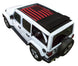 Sun Shade by SpiderWebShade on white Jeep Wrangler JLU with red/black American flag print and folded black shade top