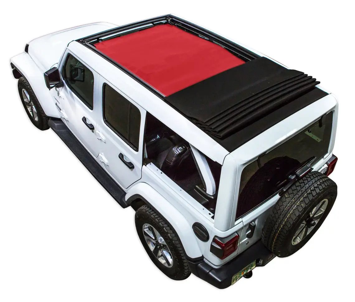 SPIDERWEBSHADE Sun Shade for Jeep Wrangler JLU Sky One Touch Power Top; red and black solid color panels
