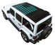 Sun Shade SpiderWebShade for Jeep Wrangler JLU; stock printed shade top with flag design on white Jeep.
