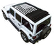 Sun shade for Jeep Wrangler JLU Sky One Touch Power Top; white Jeep with black printed flag shade top.