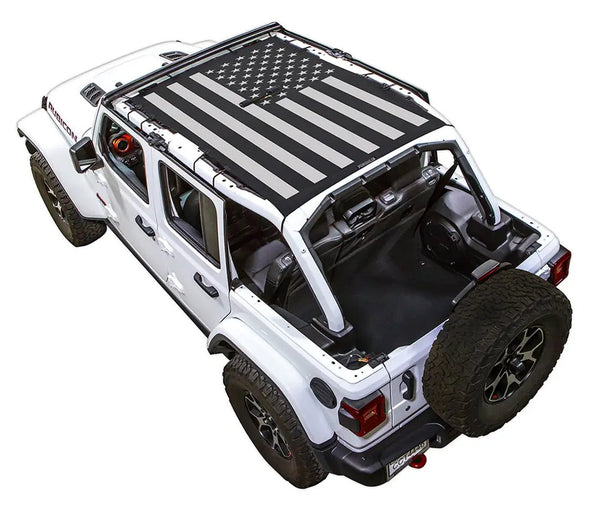 Sun shade for Jeep Wrangler JLU 4-Door by SPIDERWEBSHADE with US flag print top