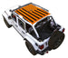 SpiderWebShade sun shade for Jeep Wrangler JLU 4-Door, orange printed top with flag-style stars and stripes.