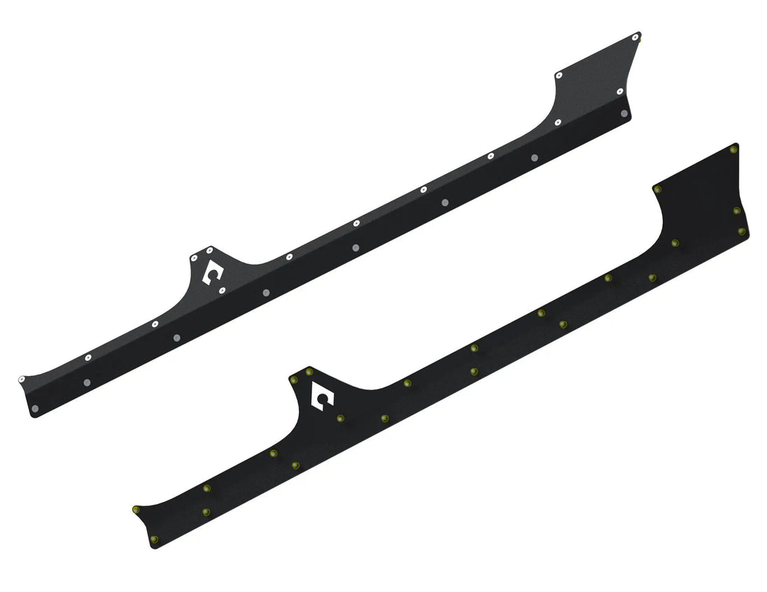JLU Aluminum Rocker Armor pair by Artec Industries, black aluminum rocker panels with bolt holes
