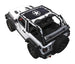 SPIDERWEBSHADE sunshade for Jeep Wrangler JL 2-Door; black stock printed shade top with white star logo.