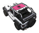 SPIDERWEBSHADE sun shade top for Jeep Wrangler JL 2-Door, pink stock print shade installed on white Jeep