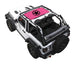 Sun Shade for Jeep Wrangler JL 2-Door by SpiderWebShade, pink stock-printed shade top on white Jeep with open roof