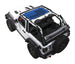 Sun shade Jeep Wrangler JL 2-Door stock printed shade top by SpiderWebShade, blue with black pattern.