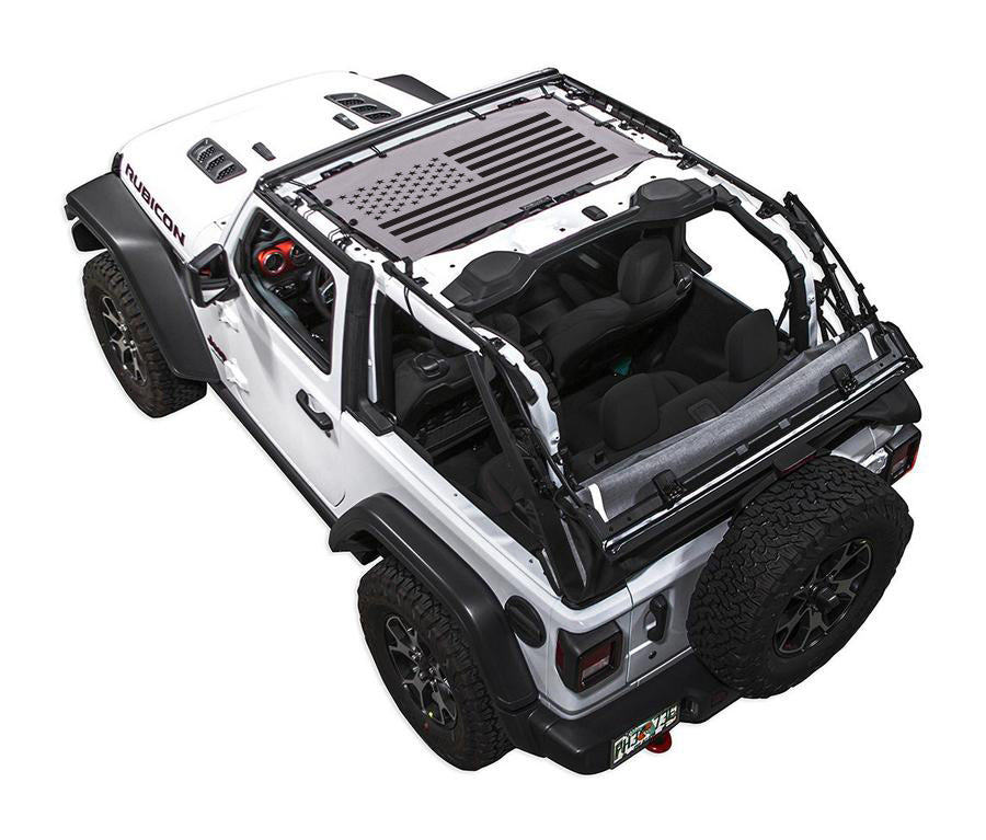 Sun shade for Jeep Wrangler JL 2-Door by SPIDERWEBSHADE with US flag print top