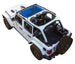 Sun shade top for Jeep Wrangler JLU 4-Door; blue printed shade by SpiderWebShade on white SUV