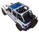 Sun shade top for Jeep Wrangler JLU 4-Door; blue printed shade by SpiderWebShade on white SUV
