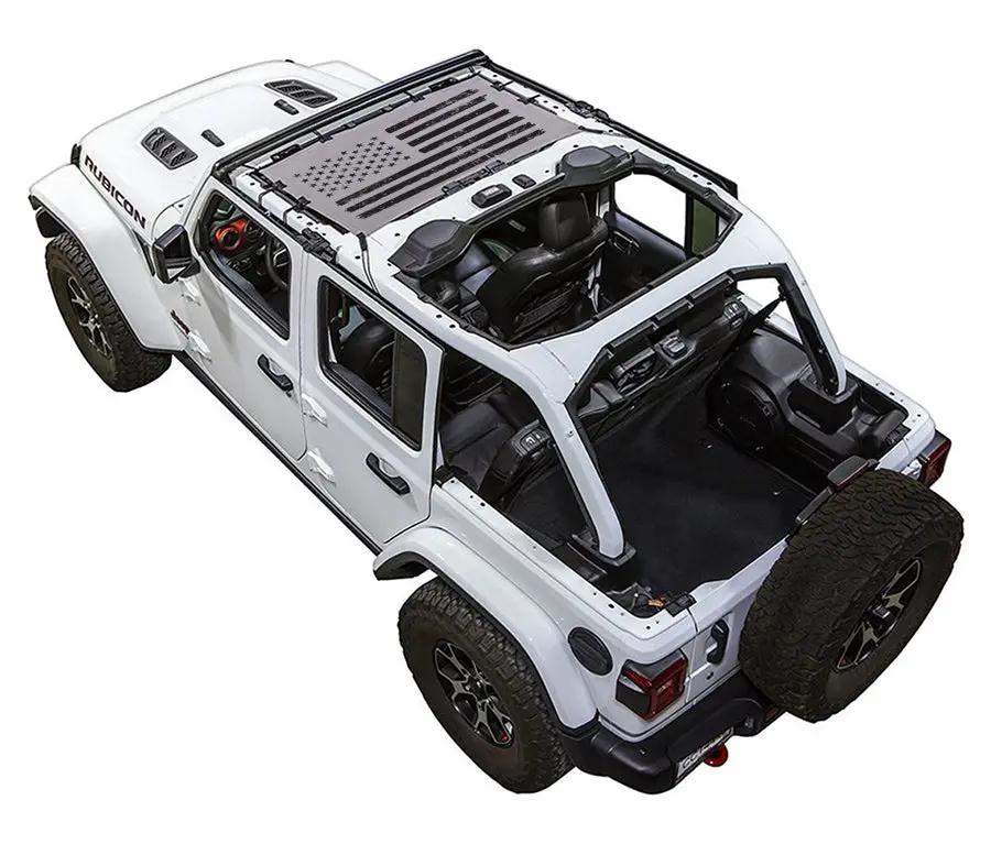SpiderWebShade sun shade top for Jeep Wrangler JLU 4-Door on white Rubicon