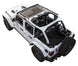 Sun shade for Jeep Wrangler JLU 4-Door; SPIDERWEBSHADE stock printed shade top on white Wrangler with rear spare tire