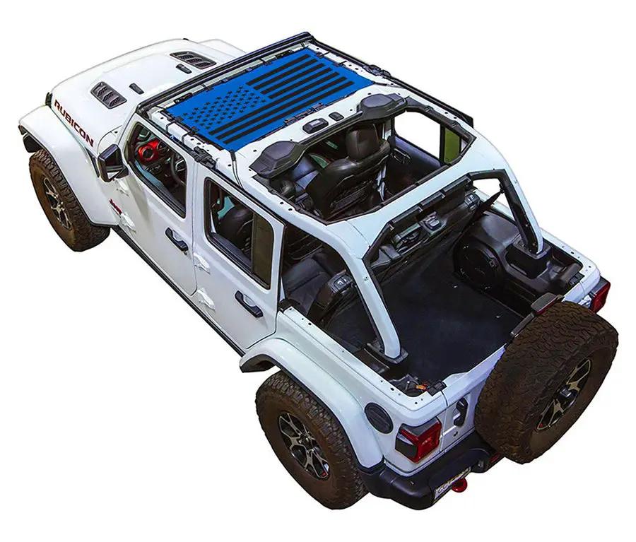 Sun Shade SPIDERWEBSHADE for Jeep Wrangler JLU 4-Door with blue American flag print