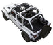 Sun shade top for Jeep Wrangler JLU 4-Door by SPIDERWEBSHADE; white SUV with black printed shade top on roof