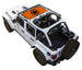Sun shade for Jeep Wrangler JLU 4-Door by SPIDERWEBSHADE; orange stock-printed shade top