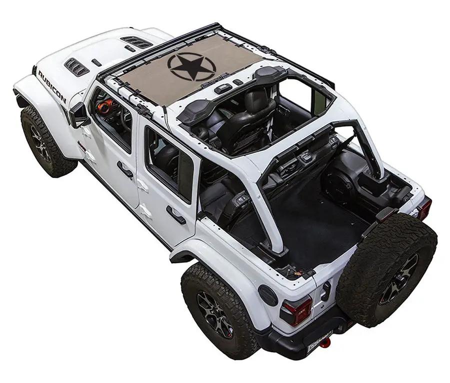 Sun Shade for Jeep Wrangler JLU 4-Door by SpiderWebShade with stock-printed shade top