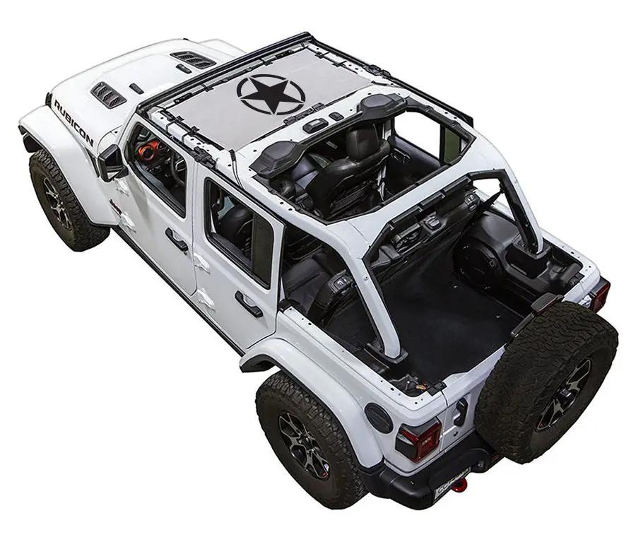 Sun shade top for Jeep Wrangler JLU 4-Door by SpiderWebShade, white with star pattern