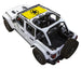 Sun shade top for Jeep Wrangler JLU 4-Door by SPIDERWEBSHADE, stock printed yellow shade with black star.