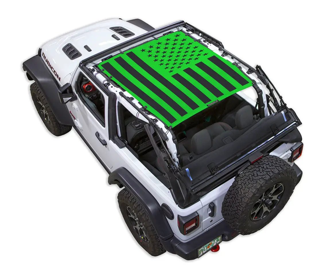 SpiderWebShade sun shade for Jeep Wrangler JL 2-Door, green and black flag print
