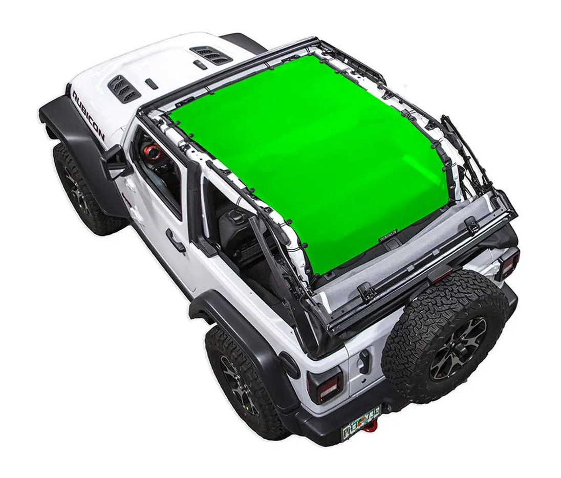 Sun Shade for Jeep Wrangler JL 2-Door by SpiderWebShade, solid green shade top