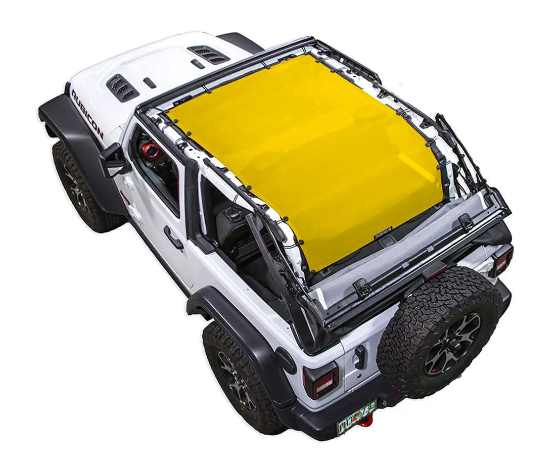 Sun shade for Jeep Wrangler JL 2-Door by SpiderWebShade, solid yellow shade top