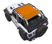 SpiderWebShade Sun Shade for Jeep Wrangler JL 2-Door, orange solid color shade top on white Jeep.