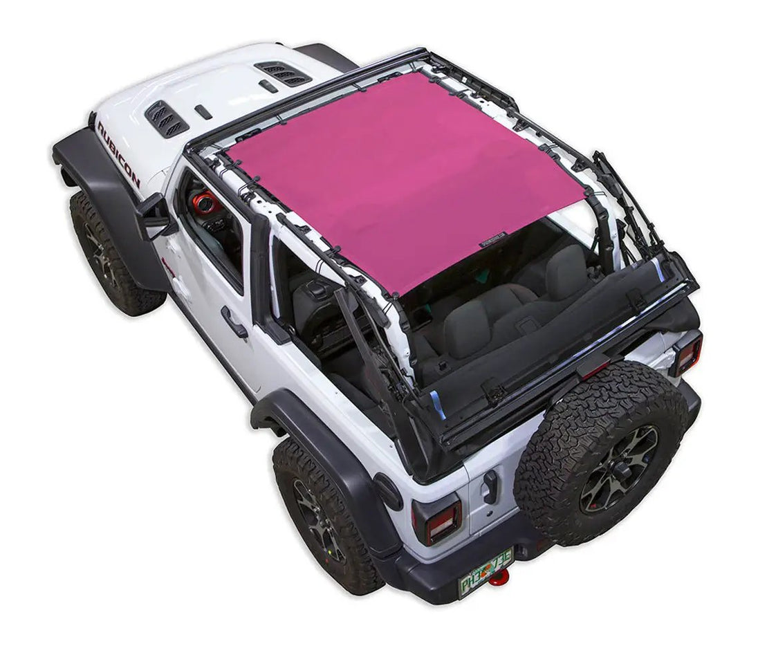 Sun shade for Jeep Wrangler JL 2-Door by SpiderWebShade; pink solid shade top