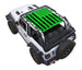 Sun Shade for Jeep Wrangler JL 2-Door by SpiderWebShade, stock printed shade top with green and black flag pattern