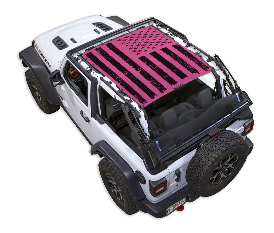 Sun shade for Jeep Wrangler JL 2-Door by SPIDERWEBSHADE with pink American flag print