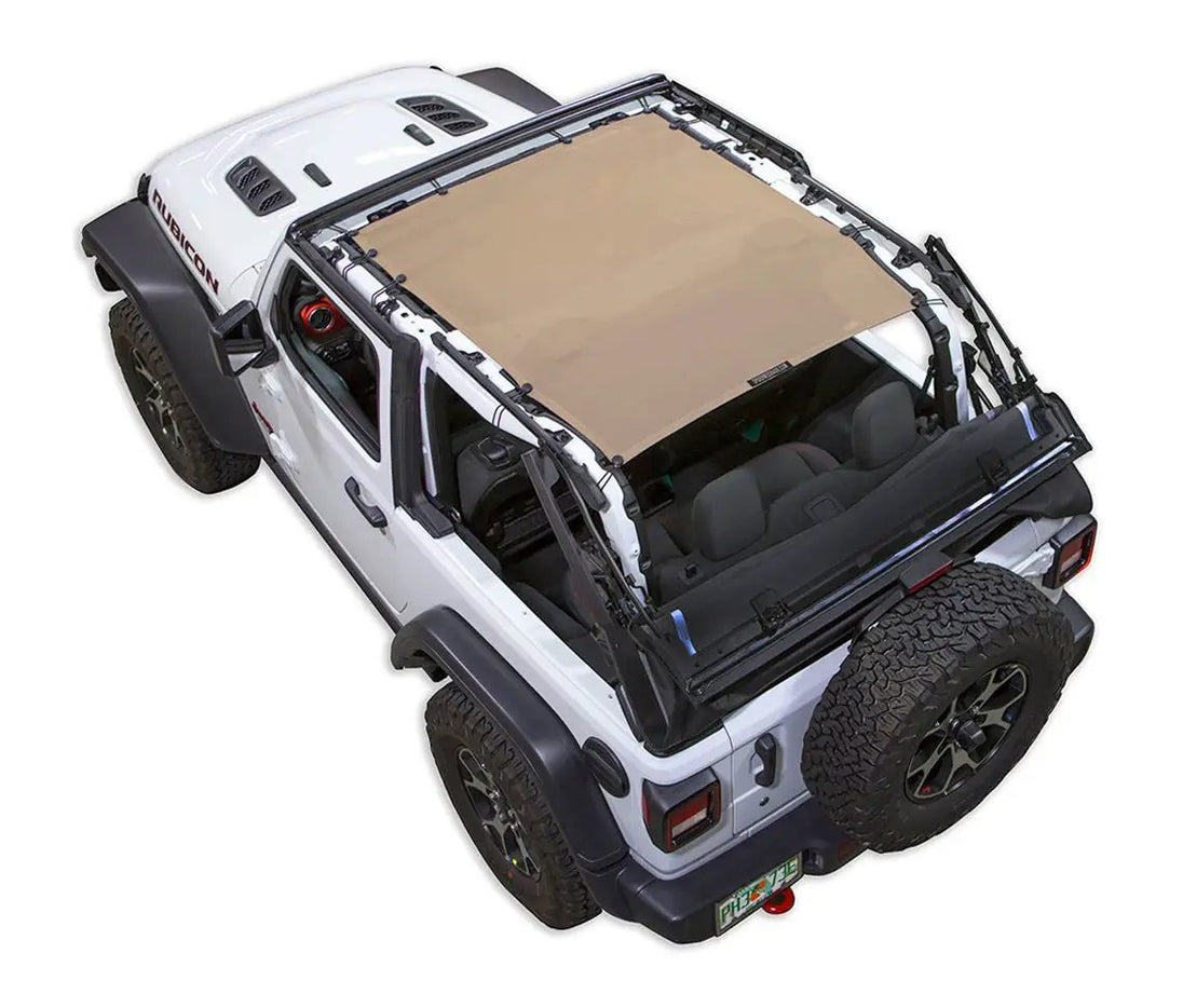SpiderWebShade Sun Shade for Jeep Wrangler JL 2-Door, tan solid color shade top