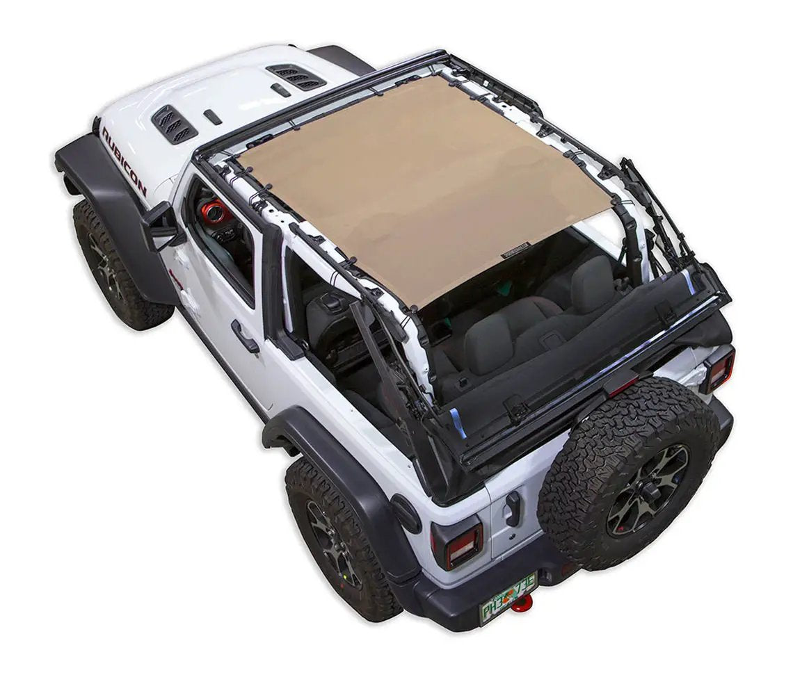 SpiderWebShade Sun Shade for Jeep Wrangler JL 2-Door, tan solid color shade top
