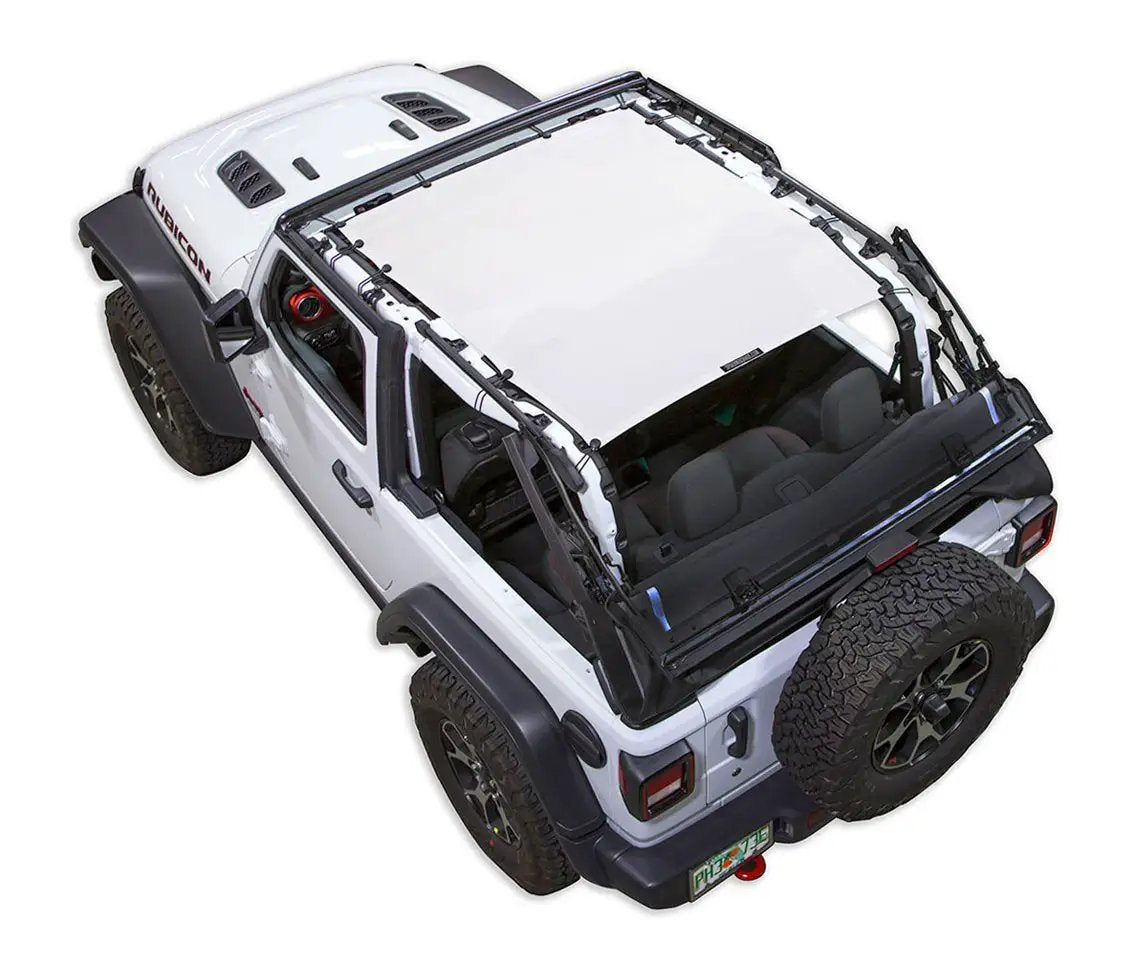 Sun shade top for Jeep Wrangler JL 2-Door by SpiderWebShade, solid color shade, 2018–2026