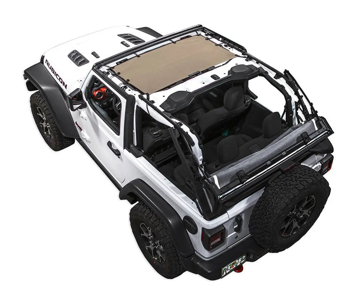 SpiderWebShade Sun Shade for Jeep Wrangler JL 2-Door, tan solid shade top