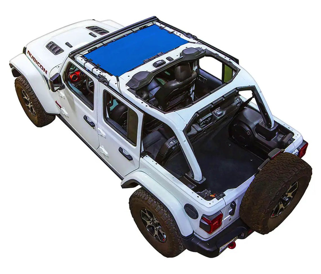 SpiderWebShade sun shade top for Jeep Wrangler JLU 4-Door, blue solid color