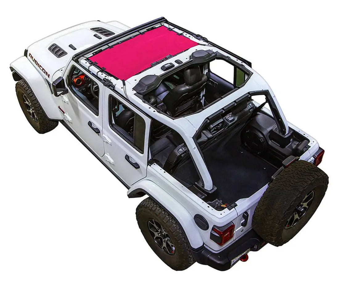 Sun Shade SpiderWebShade for Jeep Wrangler JLU 4-Door; solid pink shade top (2018–2026)