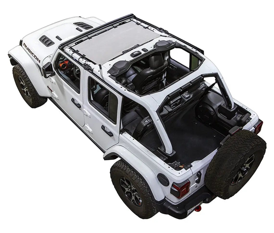 Sun Shade SpiderWebShade for Jeep Wrangler JLU 4-Door, white solid-color shade top