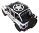 SpiderWebShade sun shade for Jeep Wrangler JLU 4-Door, black stock-printed top with white star logo