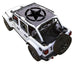 Sun Shade for Jeep Wrangler JLU 4-Door by SPIDERWEBSHADE; white Jeep with stock printed shade top and black star logo.