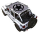 Sun Shade for Jeep Wrangler JLU 4-Door by SPIDERWEBSHADE; white Jeep with stock printed shade top and black star logo.