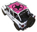 SPIDERWEBSHADE sun shade for Jeep Wrangler JLU 4-Door; pink printed top with black star emblem