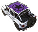 Sun Shade for Jeep Wrangler JLU 4-Door by SPIDERWEBSHADE; purple printed roof shade with black star logo.